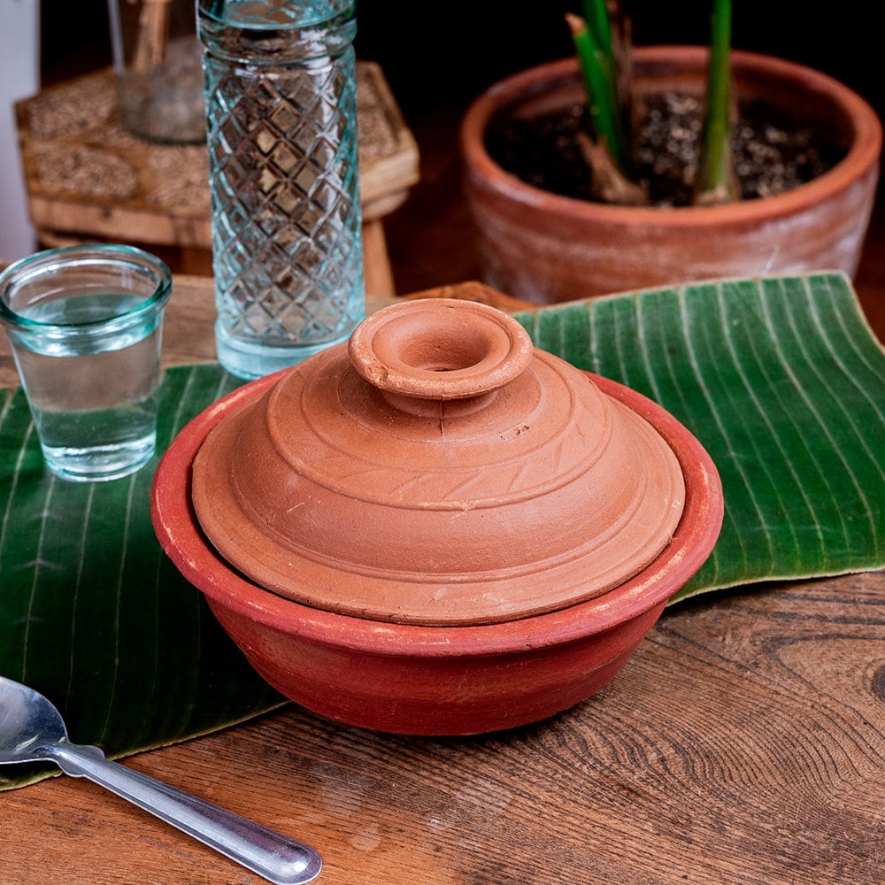 【10個セット】ワラン - スリランカ伝統の素焼き鍋 walang 蓋付き テラコッタ製 直径20.5cm程度1枚目の説明写真です
