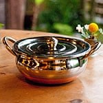 【蓋と持ち手付き】ハンディ - インドの鍋【直径約20cm】の商品写真