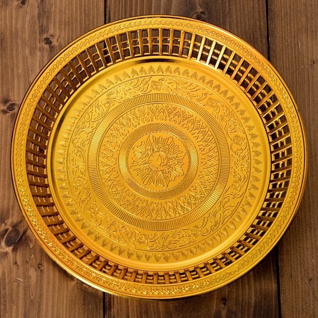 タイのお供え入れ 飾り皿 ゴールドとシルバー〔約23.5cm〕 4 - 【選択：B】ゴールドの写真です。