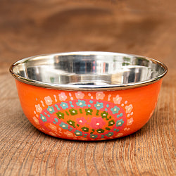手描きカシミールペイントのカトリ・カレー小皿[直径：10cm x 高さ：4cm ] - オレンジペイズリーの商品写真