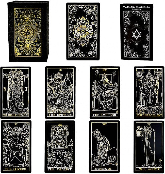 ユニバーサルウェイトタロット　ブラック金字版　箱ブラック - Universal Weight Tarot Black Gold Edition Box Black 2 - 8番が力、11番が正義のカードの場合はウエイト版。
