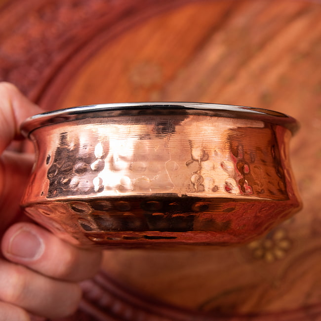 美しい槌目銅装飾仕上げ カダイ（直径：約11cm） 7 - 真横からの写真です