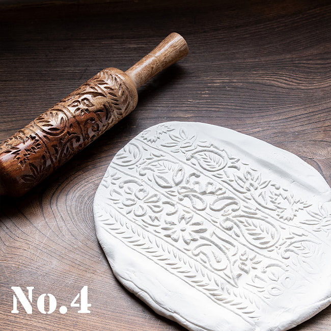 インドで手彫りされたエスニック柄　麺棒【約30cm】 13 - No.4