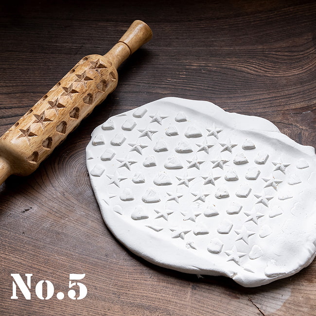 インドで手彫りされたエスニック柄　麺棒【約30cm】 15 - No.5