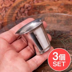 【3個セット】小さなステンレスのチャイカップ　プージャグラス　ショットグラスサイズ〔約4.4cm 約40ml〕の商品写真