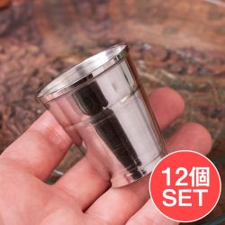 【12個セット】小さなステンレスのチャイカップ　プージャグラス　ショットグラスサイズ〔約5cm 約45ml〕の商品写真