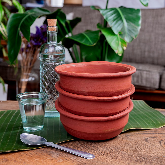 【3個セット】ワラン - スリランカ伝統の素焼き鍋 walang テラコッタ製 直径17.5cm程度 12 - 重ねるとこのような感じになります