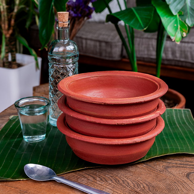 【3個セット】ワラン - スリランカ伝統の素焼き鍋 walang テラコッタ製 直径21cm程度 12 - 重ねるとこのような感じになります