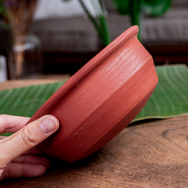 【3個セット】ワラン - スリランカ伝統の素焼き鍋 walang 蓋付き テラコッタ製 直径17.5cm程度 13 - 横からの写真です