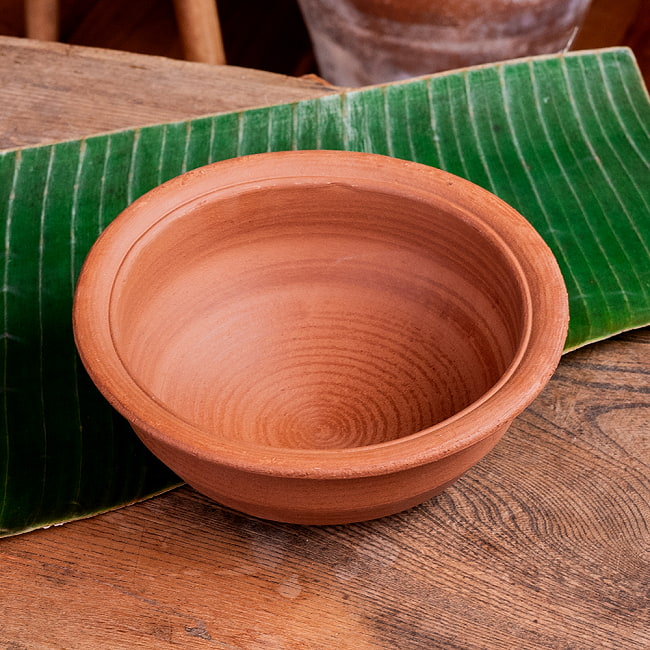 【3個セット】ワラン - スリランカ伝統の素焼き鍋 walang 蓋付き テラコッタ製 直径23.5cm程度 9 - お鍋の方の写真です