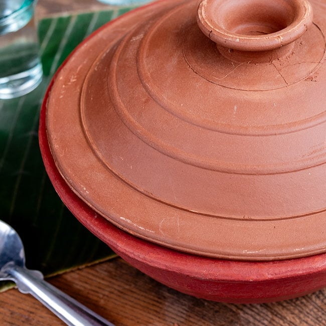 【3個セット】ワラン - スリランカ伝統の素焼き鍋 walang 蓋付き テラコッタ製 直径25cm程度 5 - 拡大写真です