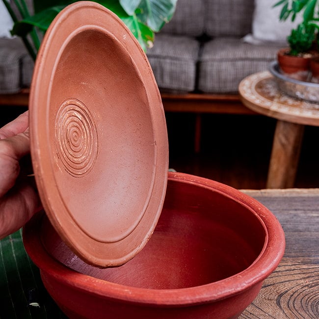 【3個セット】ワラン - スリランカ伝統の素焼き鍋 walang 蓋付き テラコッタ製 直径25cm程度 8 - 蓋裏面拡大写真です