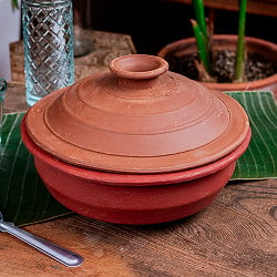 【3個セット】ワラン - スリランカ伝統の素焼き鍋 walang 蓋付き テラコッタ製 直径25cm程度の写真