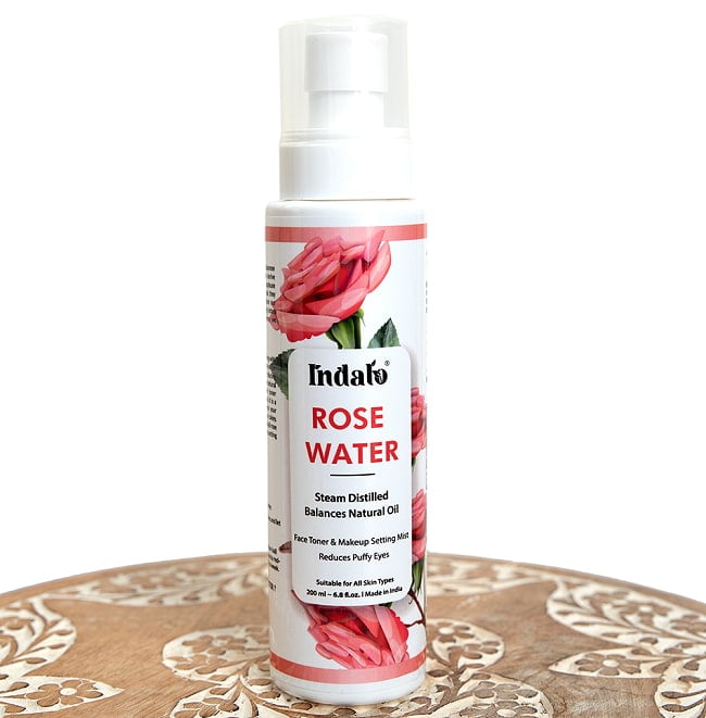 インダロ ローズウォーター[Rose Water] - 全身用化粧水 200mlの写真ダマスクローズ,無添加,オイルミスト,マルチケア化粧品,インド、ローズウォーター