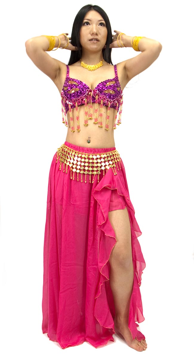 ベリーダンス衣装 スカート・ブラ 上下セット - 赤紫 の通販[送料無料