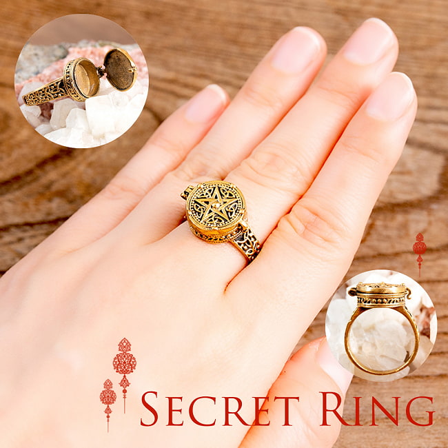 美しさに隠された秘密　ペンタグラムのシークレットリングの写真1枚目です。着用してみました指輪,リング,インド,ゴールド,シンプル,シークレットリング,五芒星,ペンタグラム