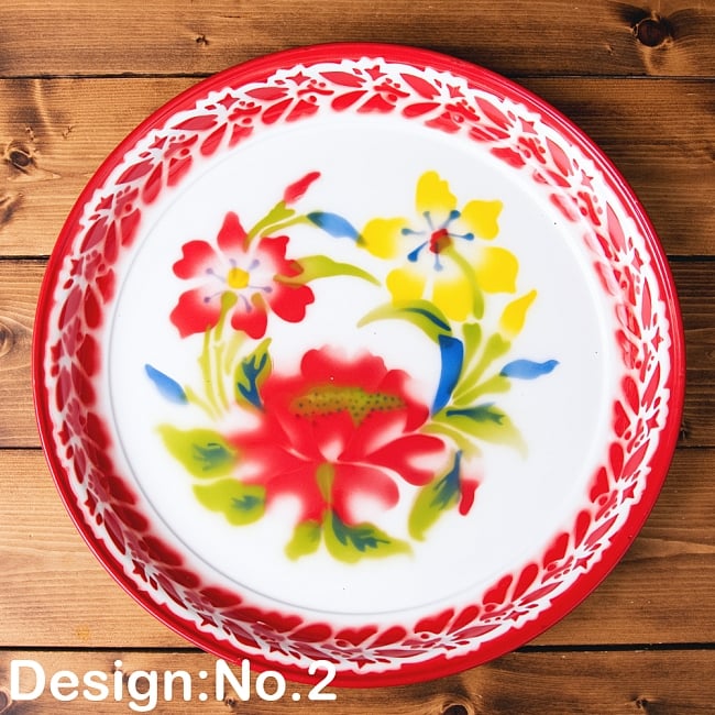 タイのレトロホーロー 花柄飾り皿・トレー RABBIT BRAND〔約45cm×約4.3cm〕 10 - 【デザイン　No.2】は、このような柄になります。