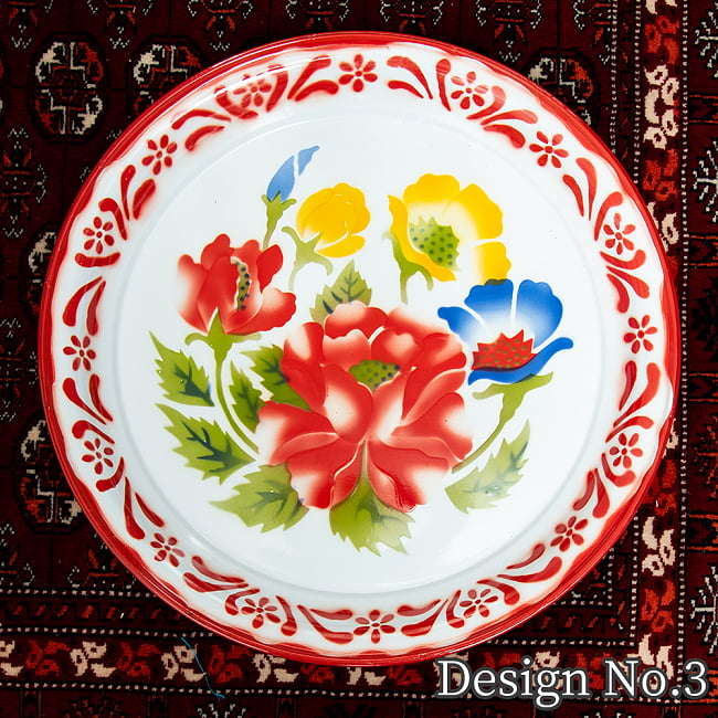 タイのレトロホーロー 花柄飾り皿・トレー RABBIT BRAND〔約45cm×約4.3cm〕 11 - 【デザイン　No.3】は、このような柄になります。