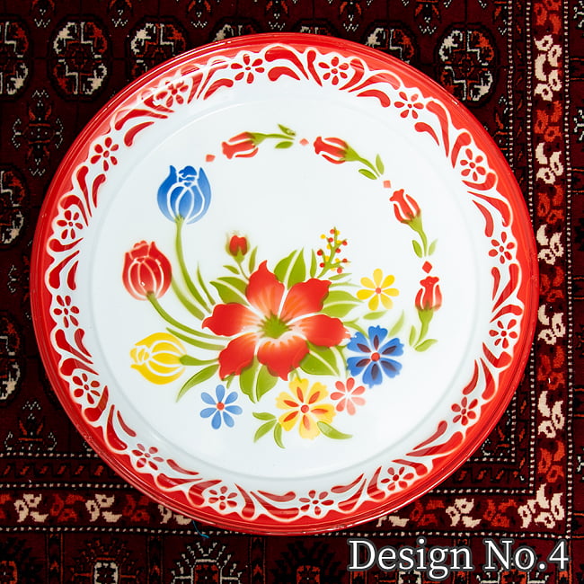 タイのレトロホーロー 花柄飾り皿・トレー RABBIT BRAND〔約45cm×約4.3cm〕 12 - 【デザイン　No.4】は、このような柄になります。