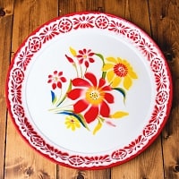 タイのレトロホーロー 花柄飾り皿・トレー RABBIT BRAND〔約45cm×約4.3cm〕の商品写真