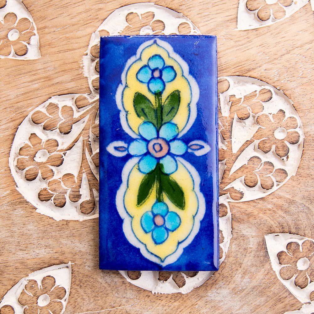 10cm×5cm〕ブルーポッタリー ジャイプール陶器の花柄デコレーションタイル -青 の通販