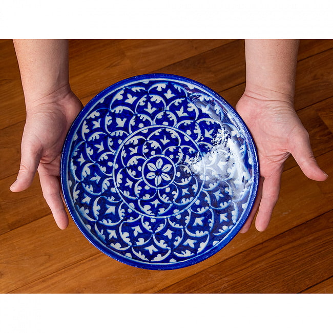 〔大皿 直径：25.5cm〕ブルーポッタリー ジャイプール陶器の円形飾り皿 大輪の花 6 - これくらいのサイズ感です。