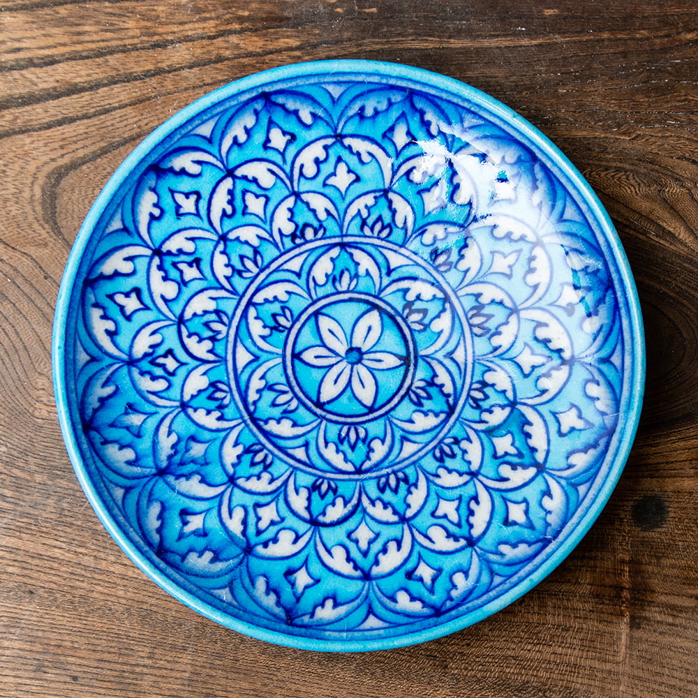 中皿 直径：20cm〕ブルーポッタリー ジャイプール陶器の円形飾り皿 大花 の通販