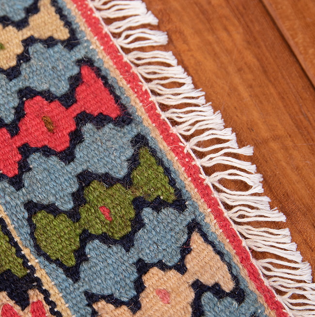 【一点物】バルーチ　カル・ムハマディ族　遊牧民による草木染め手織りトライバルキリム スリット織り - 約98cm x 80cm 8 - フリンジ周辺です