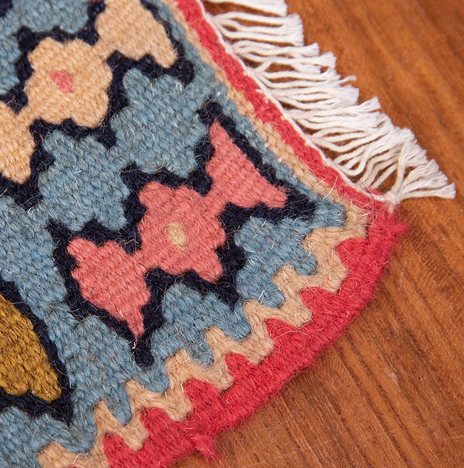 【一点物】バルーチ　カル・ムハマディ族　遊牧民による草木染め手織りトライバルキリム スリット織り - 約98cm x 80cm 9 - フリンジ周辺です