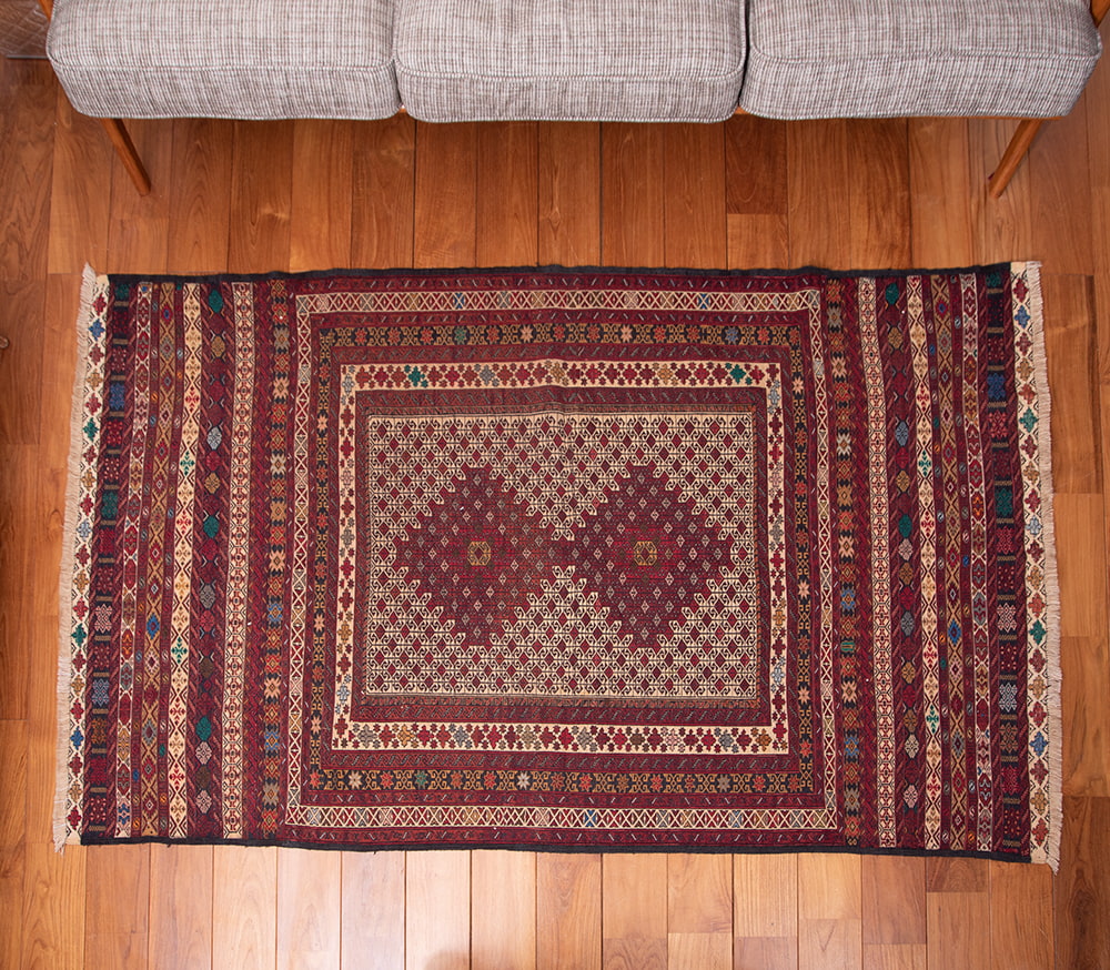 一点物】アフガニスタンの手織りトライバルキリム スマック織り スマック織り 約190cm x 114cm の通販[送料無料] 