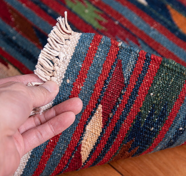 【一点物】バルーチ　カル・ムハマディ族　遊牧民による草木染め手織りトライバルキリム 平織り - 約103cm x 60cm 11 - 裏面です。手織りなのがわかります