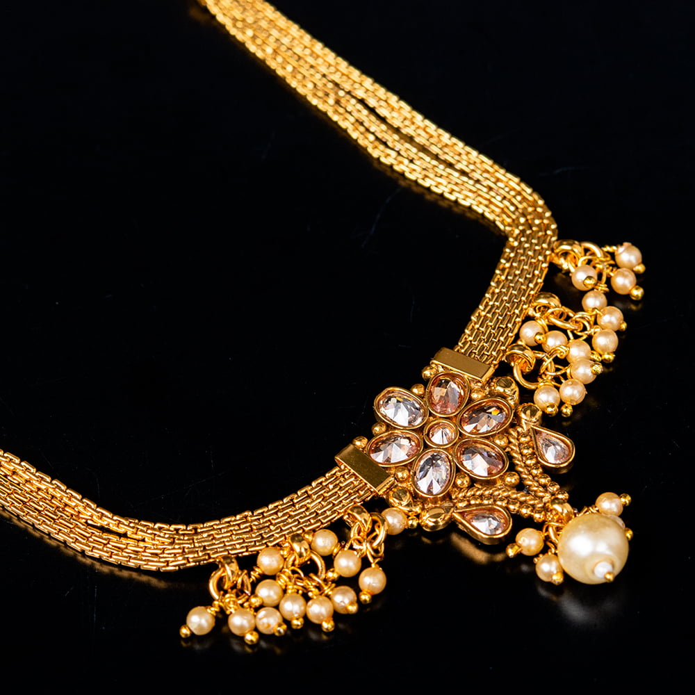 ゴールド・ドクラデザイン ネックレス＆ピアスセット インド伝統アクセサリー の通販