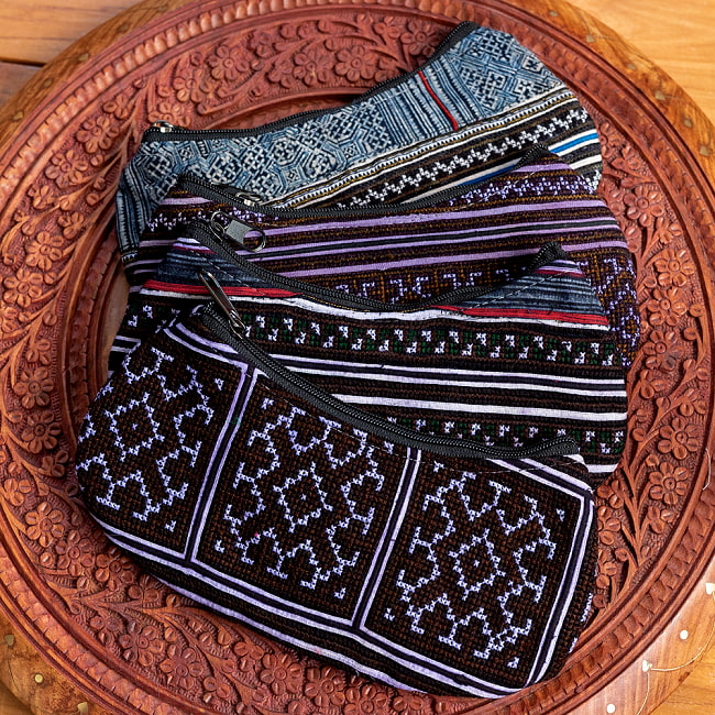 モン族の伝統刺繍小物入れ＆ペンケース　メイクポーチ 11 - 選択4：ブラックパープル