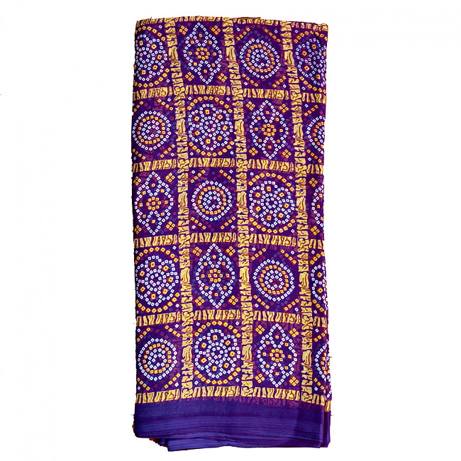 【8色展開】インド伝統模様バンディニプリントのインドサリー　ジオメトリック 17 - 9：紫