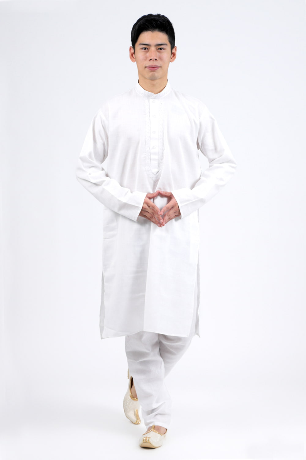 シンプルホワイト クルタ・パジャマ上下セット インドの男性民族衣装 の通販[送料無料]