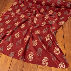 【5個セット】〔1m切り売り〕伝統息づく南インドから　昔ながらの更紗模様布〔約106cm〕えんじ系の写真