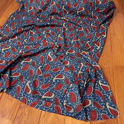 【3個セット】〔1m切り売り〕伝統息づく南インドから　昔ながらの更紗模様布〔約109.5cm〕ネイビー×レッド系の写真