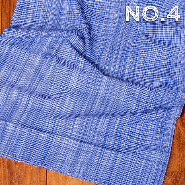 〔各色あり〕〔1m切り売り〕南インドのシンプルコットン　チェック模様布〔幅約106cm〕 13 - No.4：青紫系