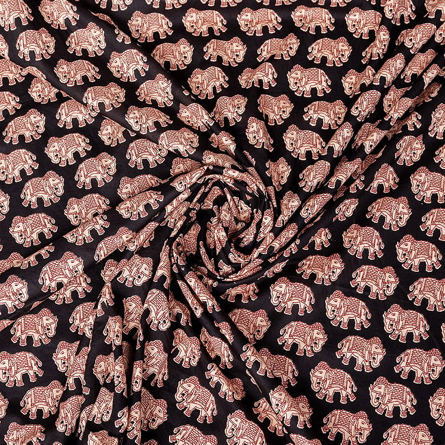 〔各色あり〕〔1m切り売り〕ゆるくてかわいい　インドの動物デザインの布　象さん〔幅約109cm〕 4 - 拡大写真です
