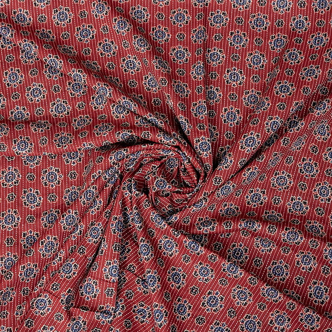 〔1m切り売り〕カンタ刺繍がかわいい　ボタニカルデザインの布　えんじ系〔幅約110cm〕 4 - 拡大写真です