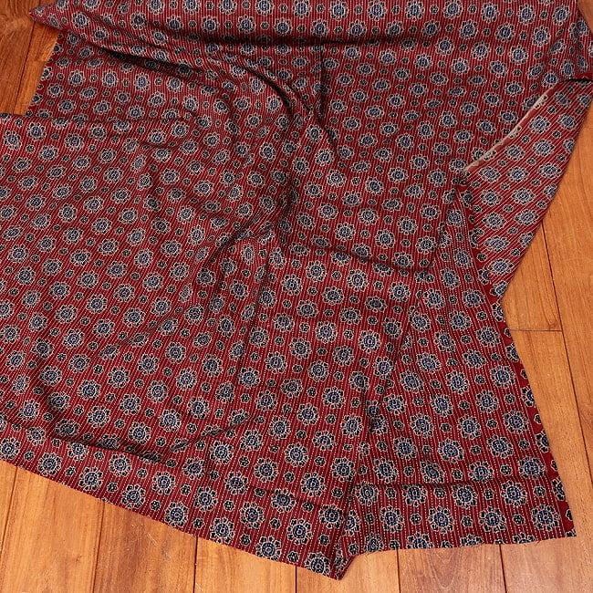 〔1m切り売り〕カンタ刺繍がかわいい　ボタニカルデザインの布　えんじ系〔幅約110cm〕 6 - 全体写真です