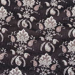 【3個セット】〔1m切り売り〕カンタ刺繍がかわいい　ボタニカルデザインの布　ブラック系〔幅約111cm〕の写真