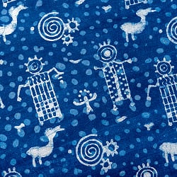 【3個セット】〔1m切り売り〕インドの伝統息づく　昔ながらの木版インディゴ藍染布　ペトログリフ柄　ネイビー系〔幅約112cm〕の写真