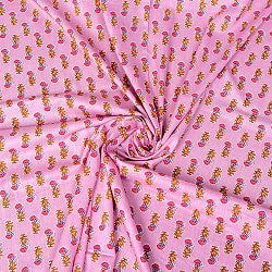 【5個セット】〔1m切り売り〕テキスタイルの伝統息づくインドから　昔ながらのボタニカル柄布　ピンク系〔幅約109cm〕の写真