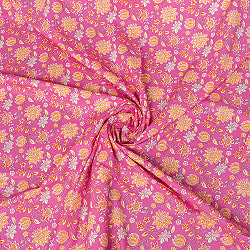 【5個セット】〔1m切り売り〕テキスタイルの伝統息づくインドから　昔ながらの小花柄布　ピンク系〔幅約108cm〕の写真