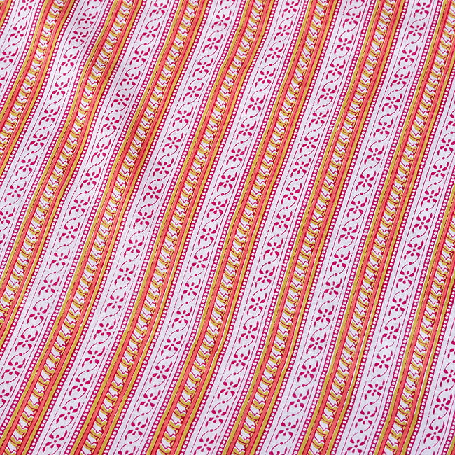 〔1m切り売り〕南インドのストライプ布　ピンク系〔幅約108cm〕 4 - 拡大写真です