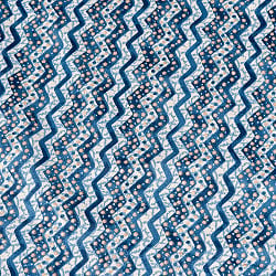 【5個セット】〔1m切り売り〕南インドのジグザグ模様　シェブロン・ストライプ布　ブルー系〔幅約107cm〕の写真