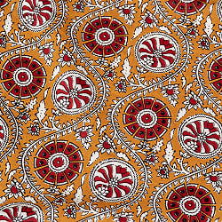 〔1m切り売り〕テキスタイルの伝統息づくインドから　昔ながらの更紗模様布　黄土色系〔幅約104cm〕