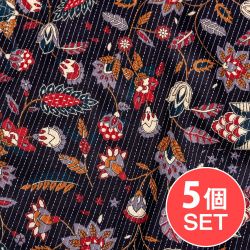 【5個セット】〔1m切り売り〕カンタ刺繍がかわいい　ボタニカルデザインの布　ブラック系〔幅約108cm〕の商品写真