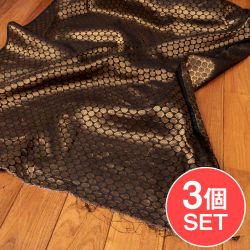 【3個セット】〔1m切り売り〕インドの伝統模様布　光沢感のあるブロケード生地　金糸〔約107cm〕ブラック系の商品写真
